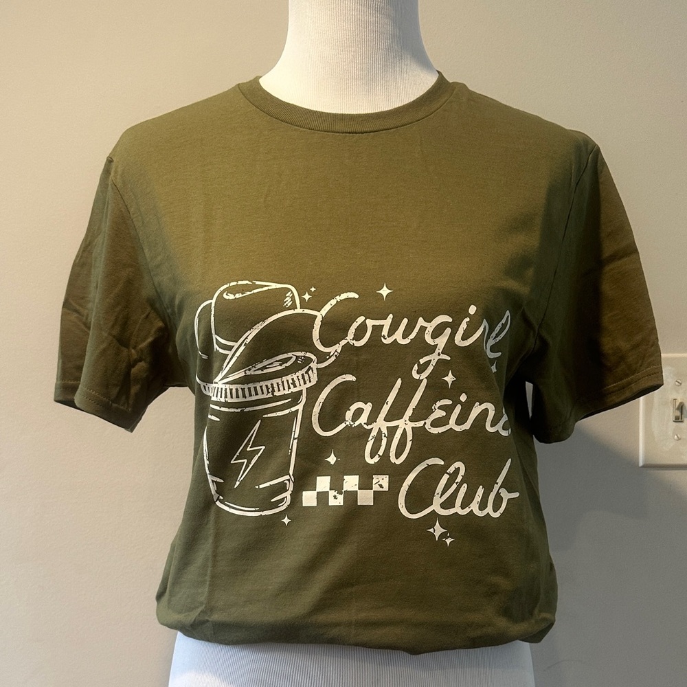 Jerzees Olive Green Cowgirl Caffeine Club T-Shirt